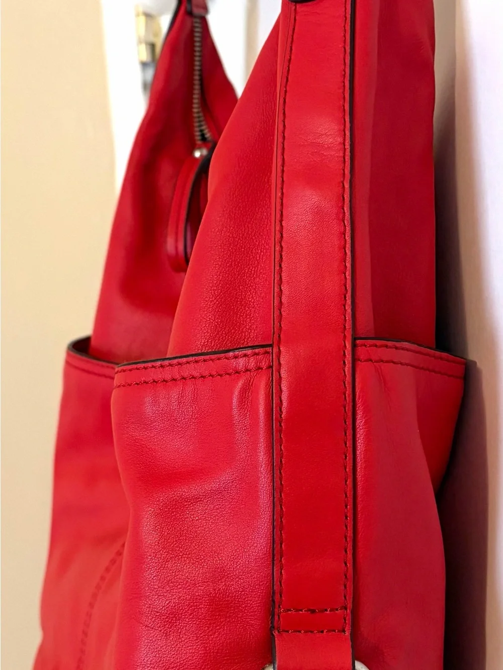 Tignanello Red Genuine Leather Hobo Shoulder Bag